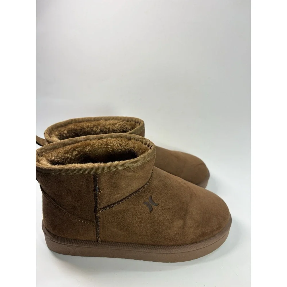 Hurley Mako‎ Mini Boots Youth Size 4 Chestnut Faux Suede Fleece Lining Casual